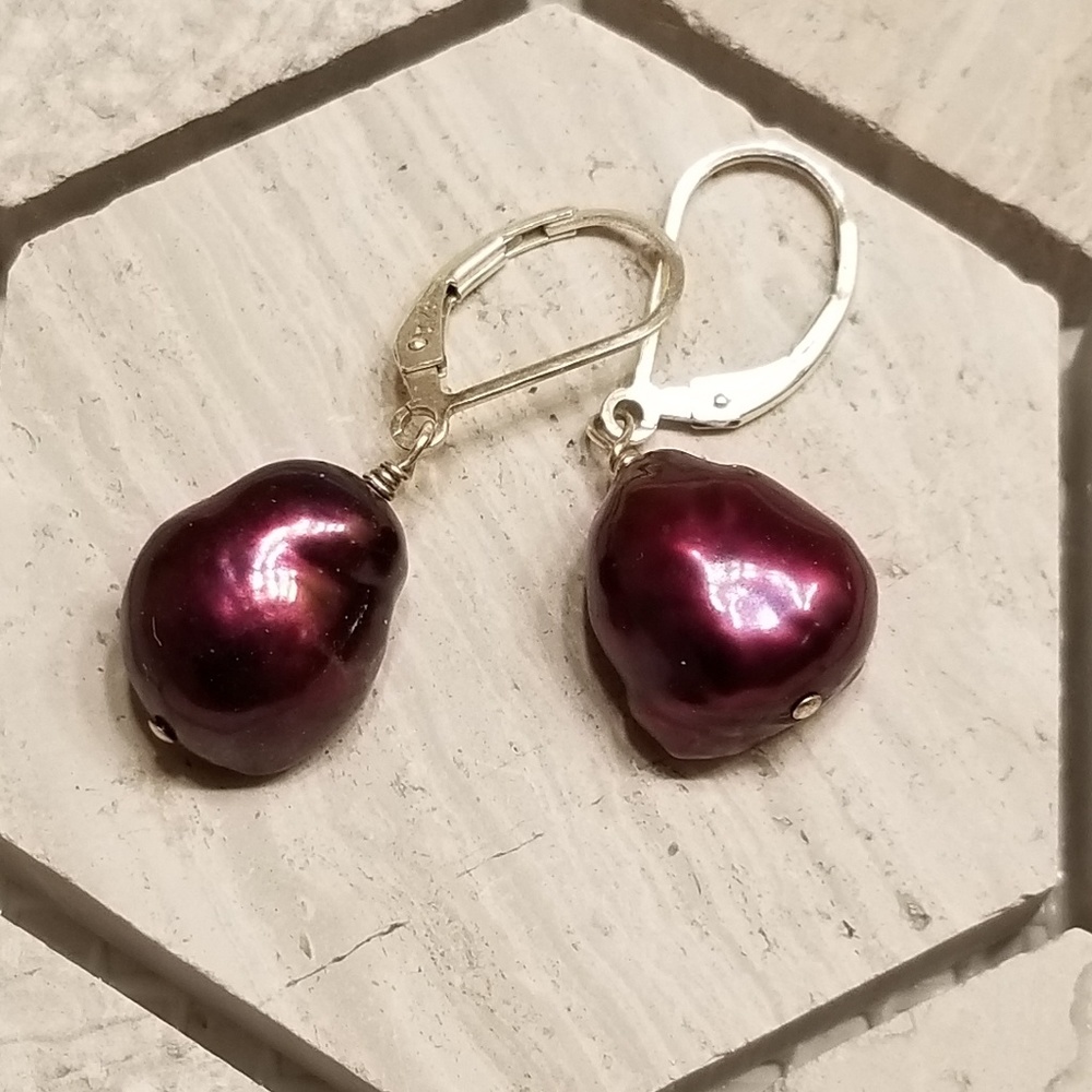 Purple Tahitian Pearl drop earrings